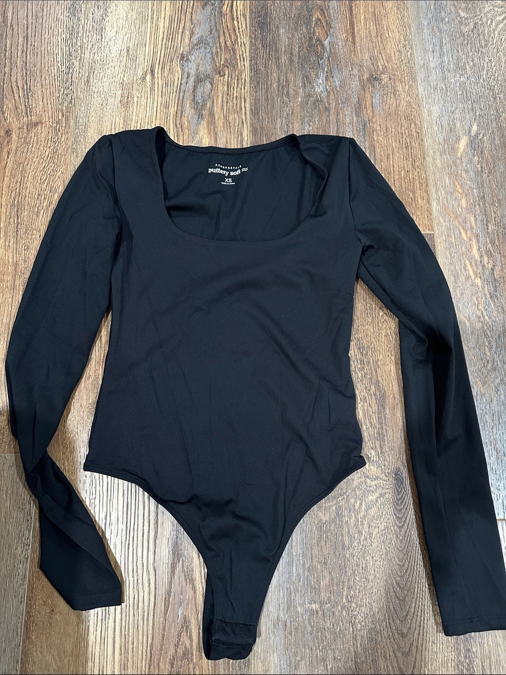 Aeropostale Black Long-Sleeve Scoop Neck, thong Bodysuit